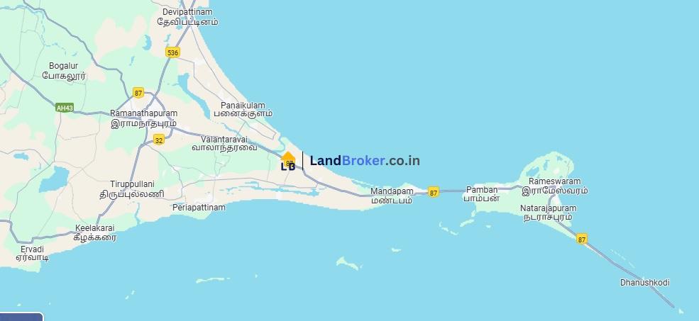 ராமேஸ்வரம், மண்டபம், மன்னார் வளைகுடா கடற்கரை முகப்பில் 260 ஏக்கர் இடம் விற்பனைக்கு - 1 ஏக்கர் 30 லட்சம் - Rs.200/sqft - Image# 2